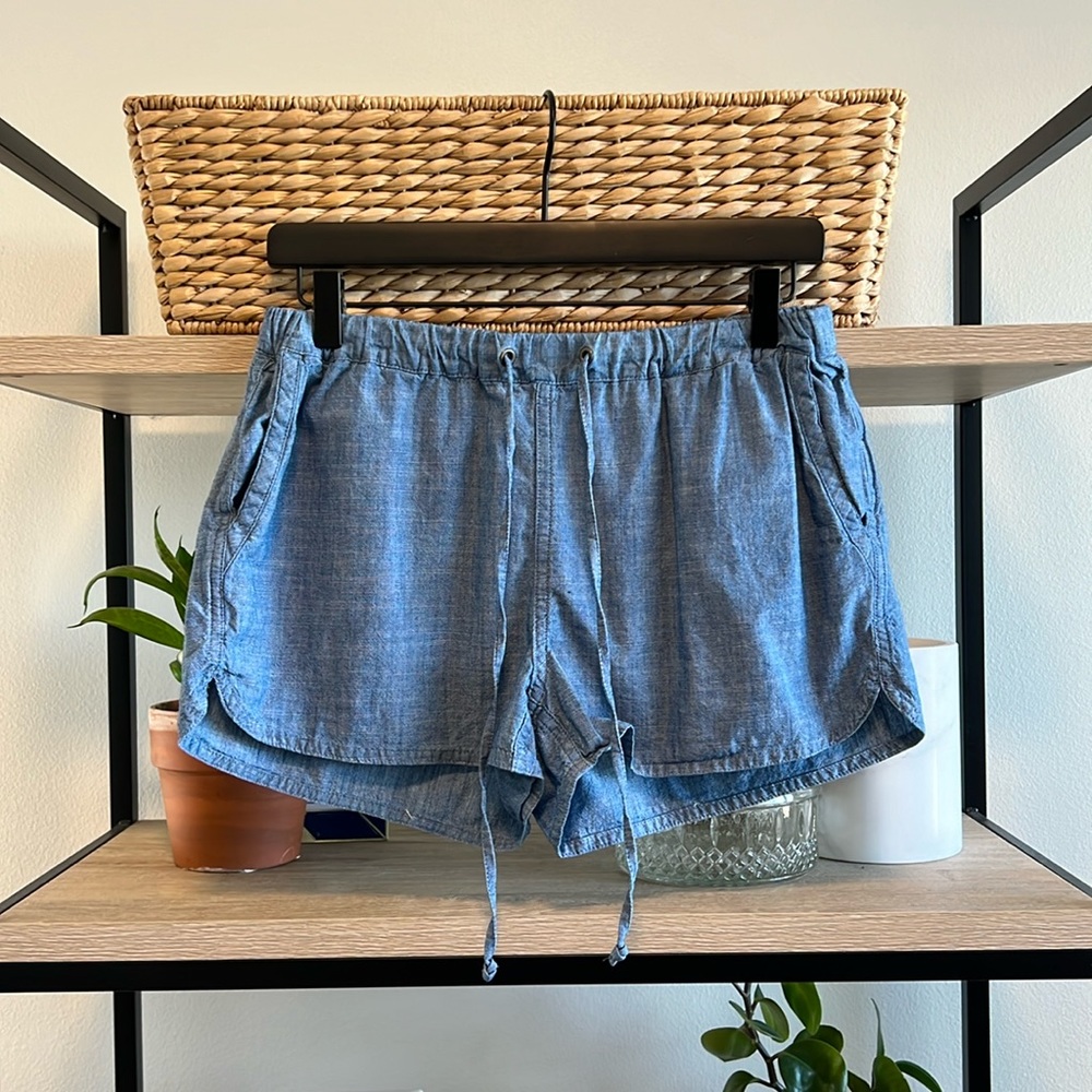 J. Crew Mid-Rise Cotton Chambray Elastic Tie Waistband Pocket Short, XS